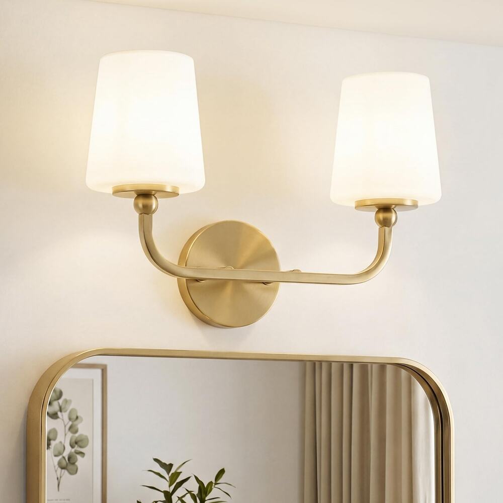 METWET 2 Light Bathroom Vanity Light, Brushed 2-Light, 18.5", Gold